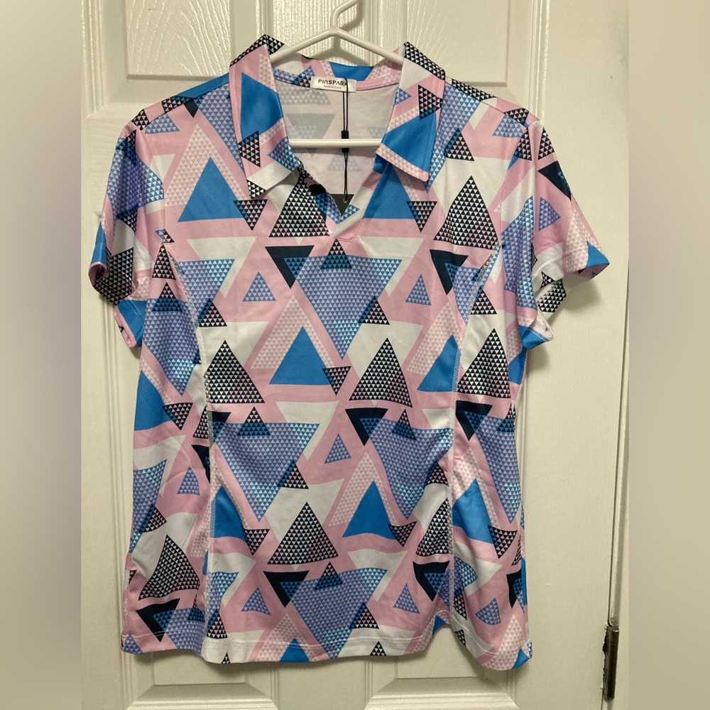 Pinspark Pink Geometric Patterned Women’s Short Sleeve Blouse